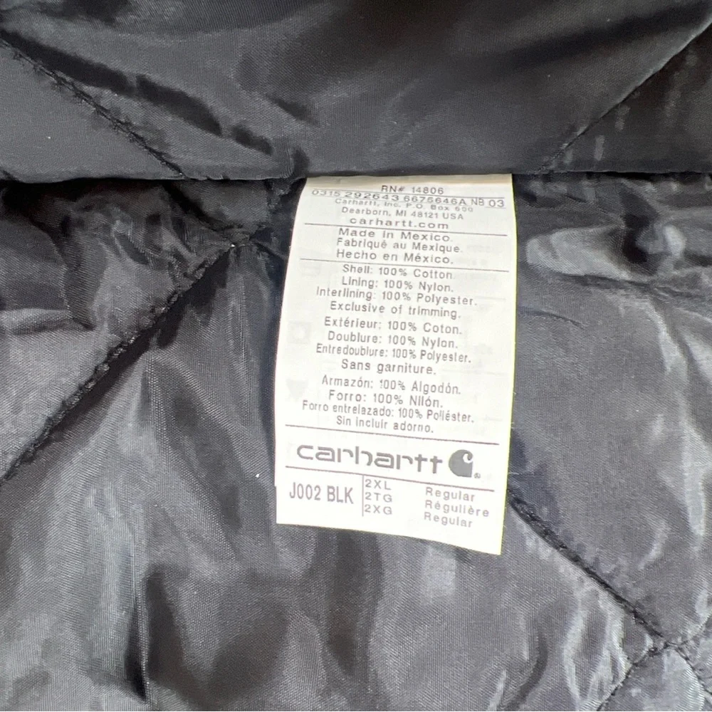 Carhartt Jacket Mens Size 2XL Black J002 Corduroy Collar Quilted Cowboy New Y2K - Picture 6 of 11